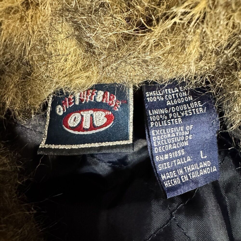 One Tuff Babe Denim Jacket Faux Fur Trim Blue Woman Size L Button Close - Picture 10 of 11